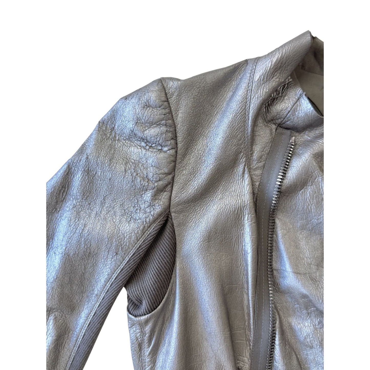 Rick Owens S/S18 'DIRT' Warm Silver Cowl Neck Biker Jacket