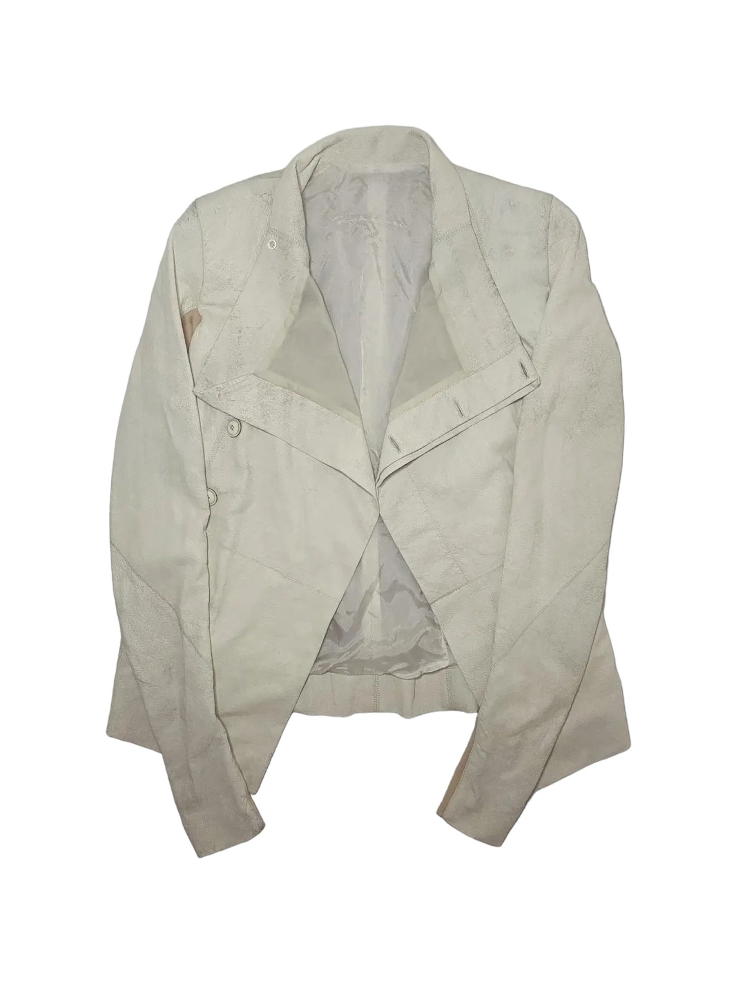 Rick Owens “Distressed Off-White Leather Eileen Jacket”