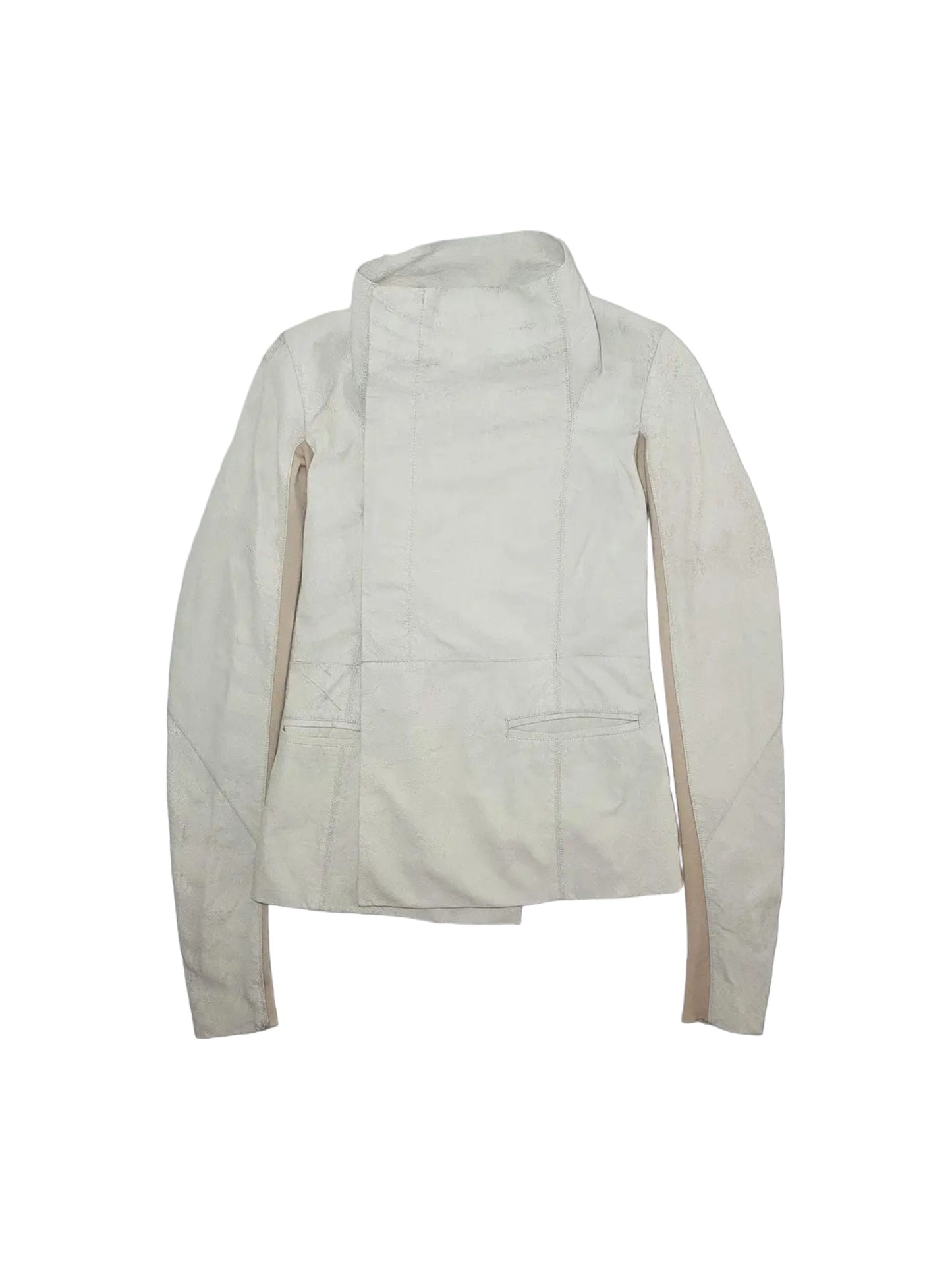 Rick Owens “Distressed Off-White Leather Eileen Jacket”