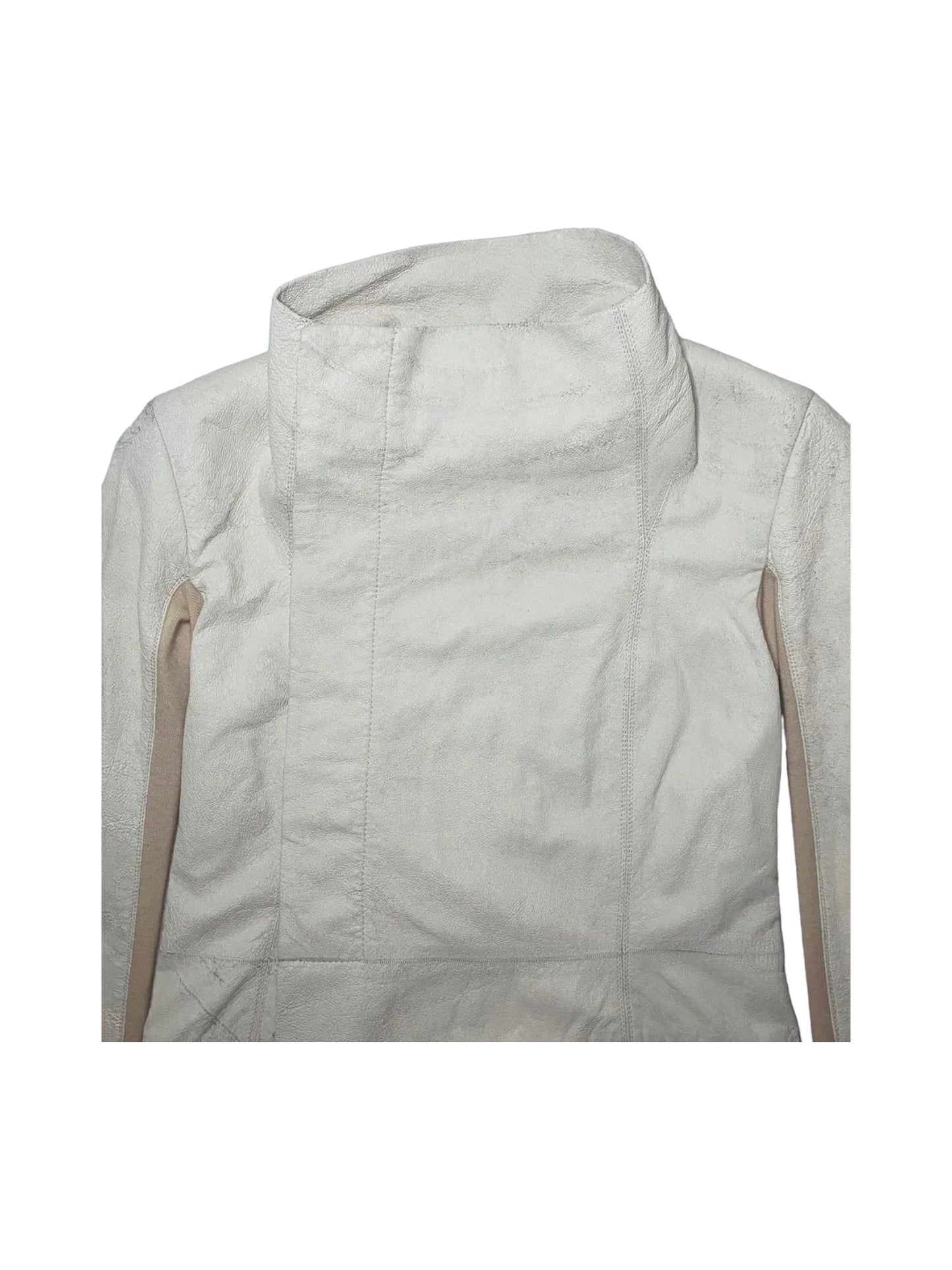 Rick Owens “Distressed Off-White Leather Eileen Jacket”